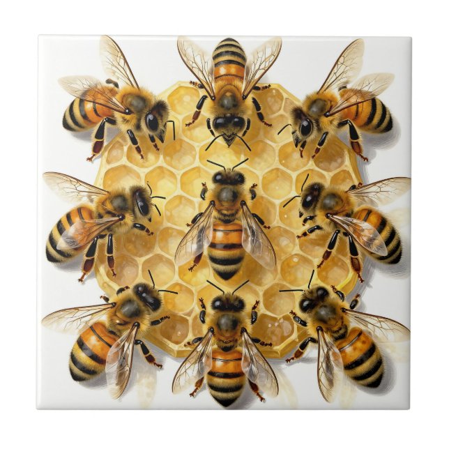 Carreau Abeilles à Miel sur un Cercle d'Alvéoles Hexagonal (Devant)