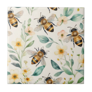 Carreau Abeilles et fleurs - Crème Floral Miel Motif