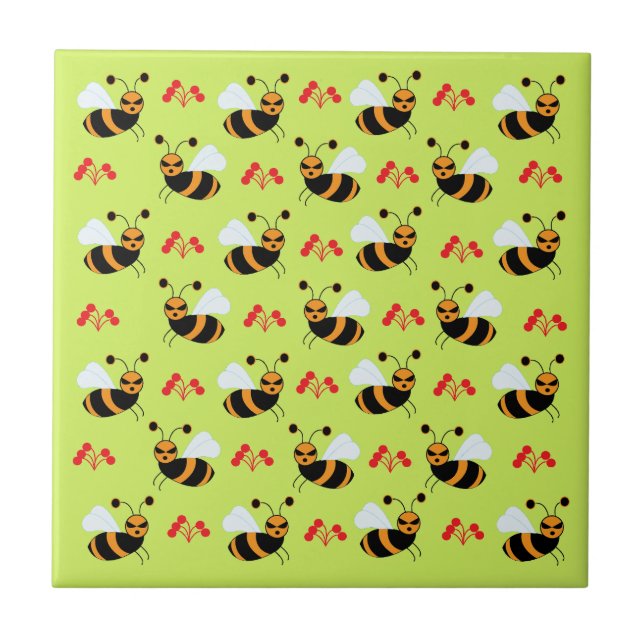 Carreau Abeilles Motif Fleurs Rouges Abeille (Devant)