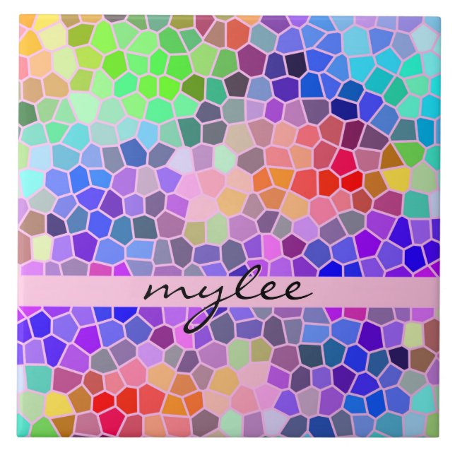 Carreau Abrégé sur coloré monogramme de rose d'arc-en-ciel (Devant)