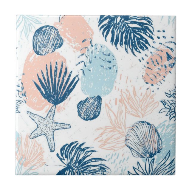 Carreau Abstract Nautical Beach Blue Peach Distressed (1) (Devant)