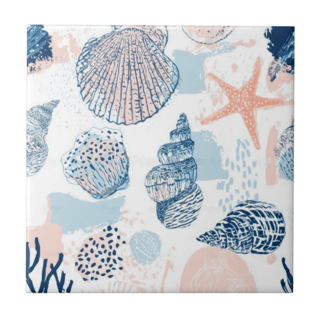 Carreau Abstract Nautical Beach Blue Peach Distressed (2) (Devant)