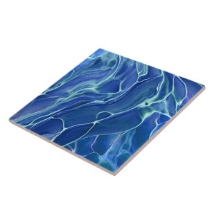 Carreau Abstraction acrylique en marbre bleu et blanc