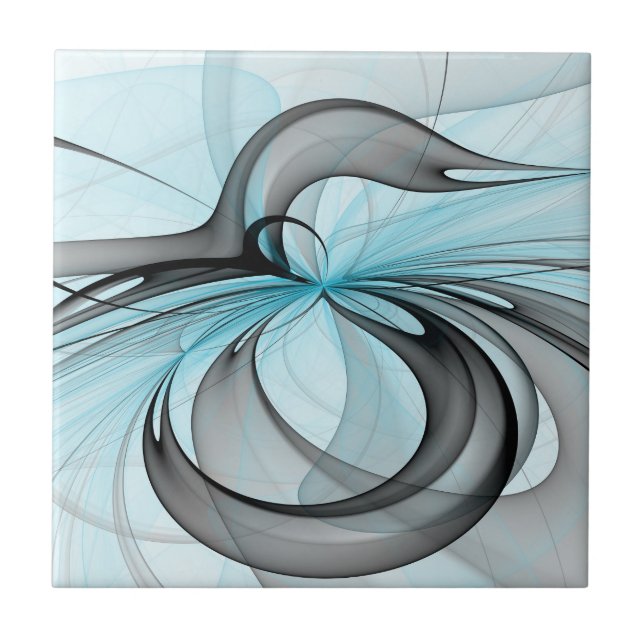 Carreau Abstrait Art Fractal Moderne Gris Anthracite Bleu (Devant)