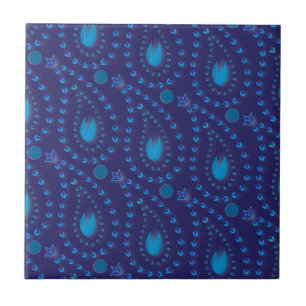 Carreau Abstrait bleu foncé Paisley Tulip motif floral