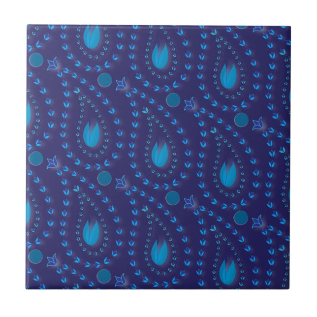 Carreau Abstrait bleu foncé Paisley Tulip motif floral (Devant)