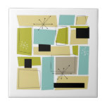 Carreau Abstrait Bleu Jaune Carrés milieu du siècle<br><div class="desc">Ce carrelage moderne en céramique funky du milieu du siècle présente des rectangles abstraits bleu aqua,  vert avocat,  jaune et bronze,  ainsi que des reflets de starbursts noirs et blancs. Ajoutez un peu de plaisir rétro à votre décor maison!</div>