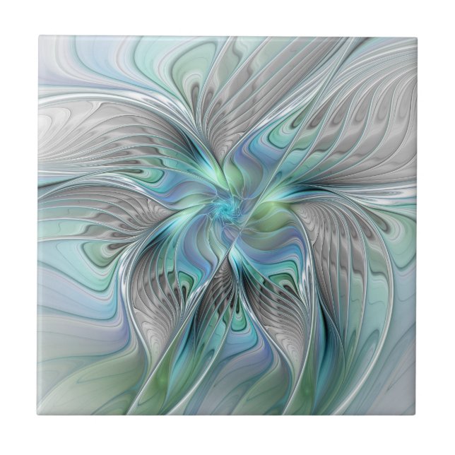 Carreau Abstrait Bleu Vert Papillon Imaginaire Fractal Art (Devant)
