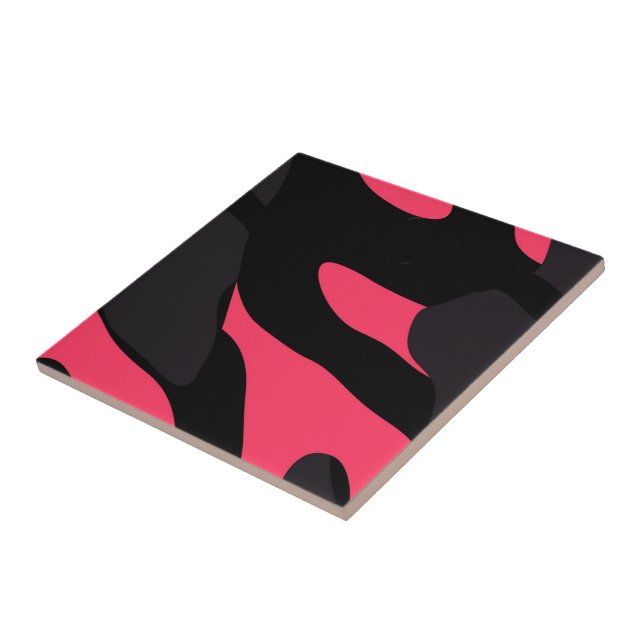 Carreau Abstrait camouflage rose vif, gris et noir (Côté)