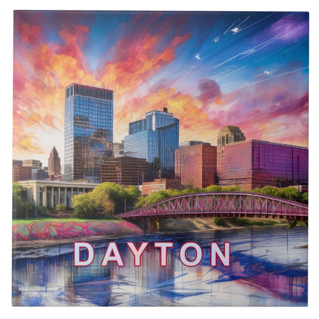 Carreau Abstrait Dayton Skyline Art Modern City (Devant)