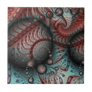 Carreau Abstrait Fantaisie Vive Art Fractal Brun Bleu