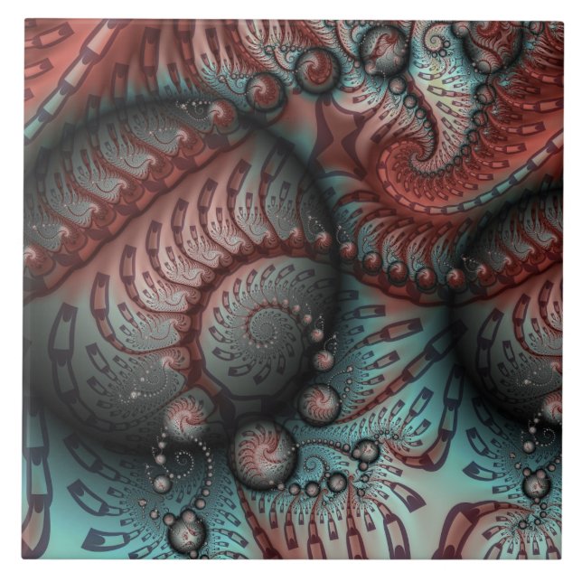 Carreau Abstrait Fantaisie Vive Art Fractal Brun Bleu (Devant)