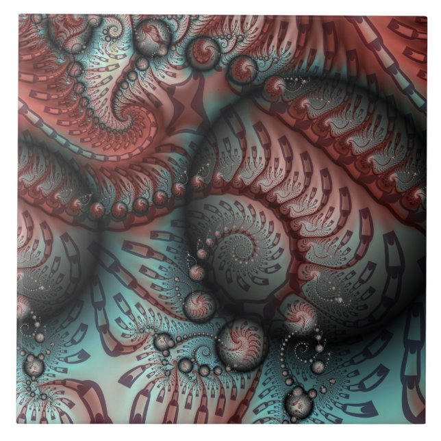 Carreau Abstrait Fantastique Vivid Art Fractal Brun Bleu (Devant)