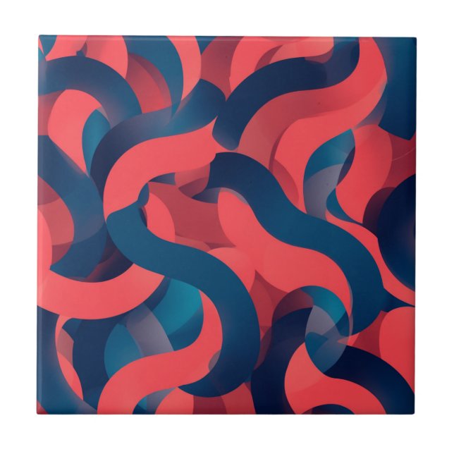 Carreau abstrait géométrique moderne Corail et Bleu (Devant)