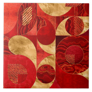 Carreau Abstrait géométrique - Textures rouges et or