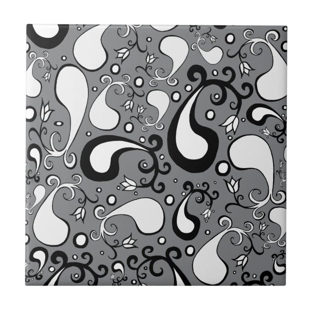 Carreau Abstrait gris et blanc Tulip Paisley motif (Devant)
