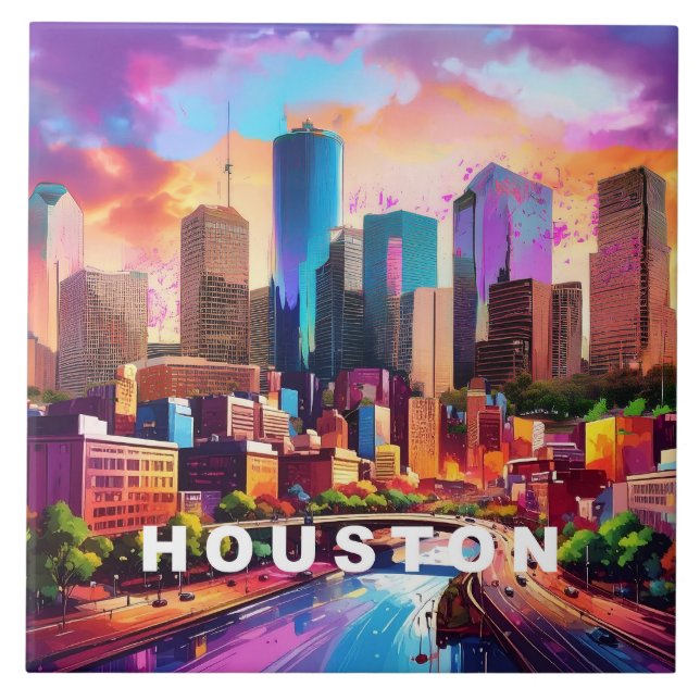 Carreau Abstrait Houston Skyline Art moderne Cityscape (Devant)