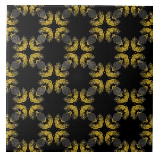 Carreau Abstrait Jaune, Bronze et Motif noir (Devant)