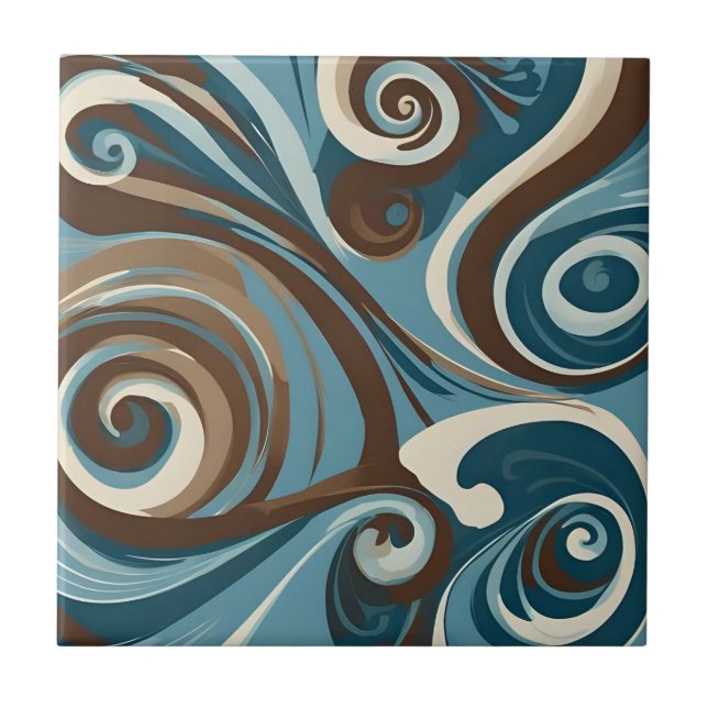 Carreau Abstrait marron, bleu et crème (Devant)
