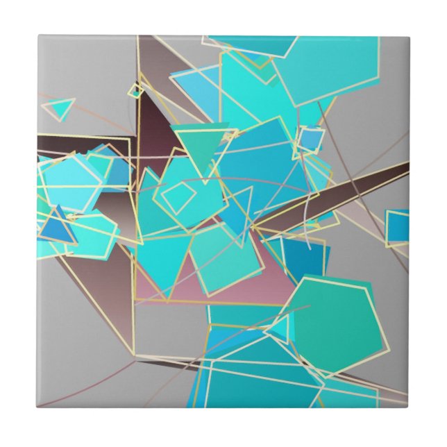Carreau Abstrait moderne - Géométrique, Gris et Turquoise (Devant)