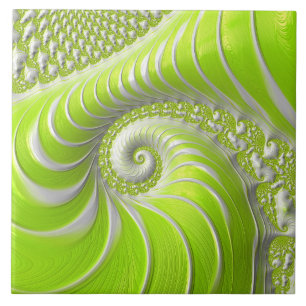 Carreau Abstrait Moderne Lime Green Spiral Fractal