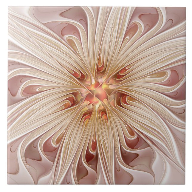 Carreau Abstrait Moderne Peach Pastel Flower Fractal Art (Devant)