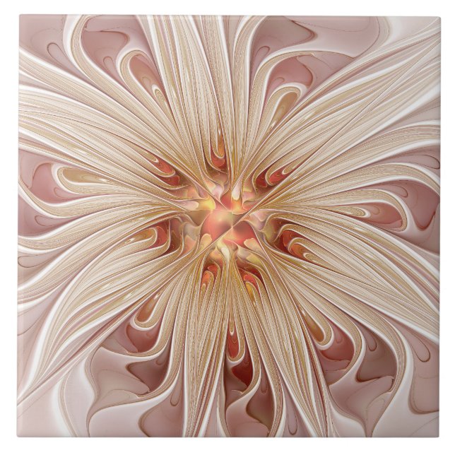 Carreau Abstrait Moderne Peach Pastel Flower Fractal Art (Devant)