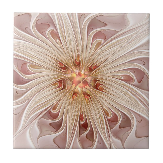 Carreau Abstrait Moderne Peach Pastel Flower Fractal Art (Devant)