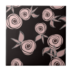 Carreau Abstrait moderne rose fleurs rose roux noir flo