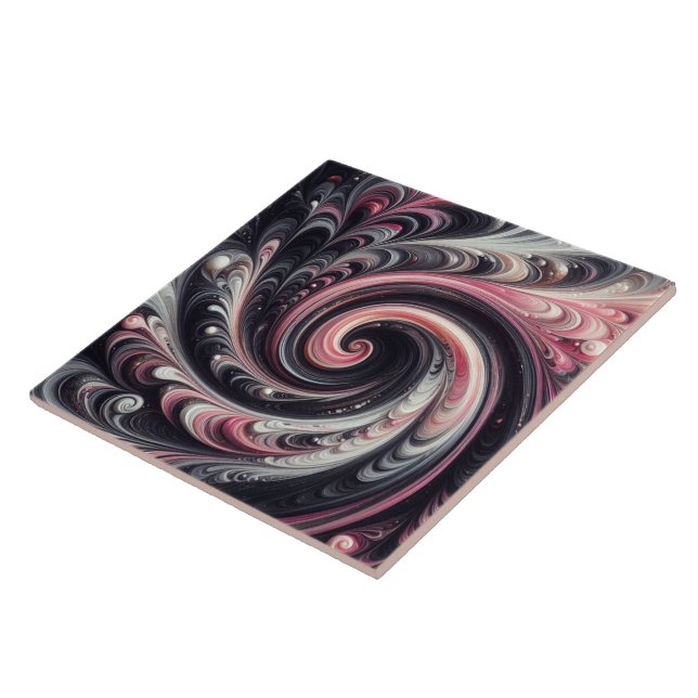 Carreau Abstrait Moderne Tourbillonnant Rose, Noir et Blan (Côté)