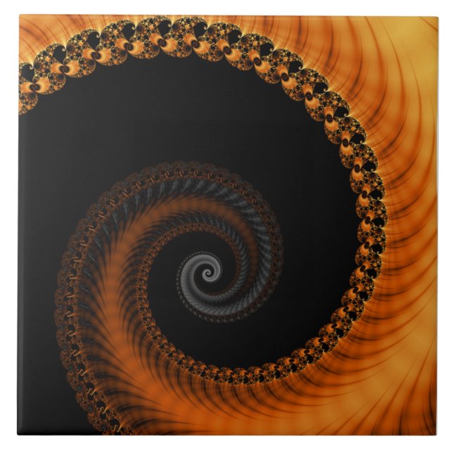 Carreau Abstrait motif fractal en spirale orange foncé (Devant)