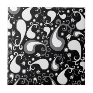 Carreau Abstrait noir et blanc Tulip Paisley Floral