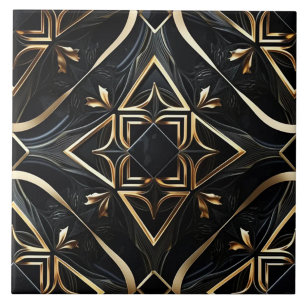 Carreau Abstrait noir et or - Art géométrique moderne