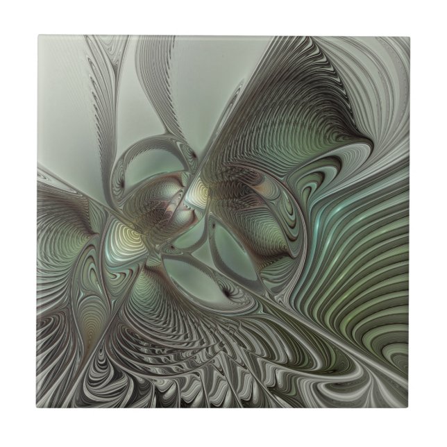 Carreau Abstrait Olive Sage Green Grey Fractal Art Imagina (Devant)