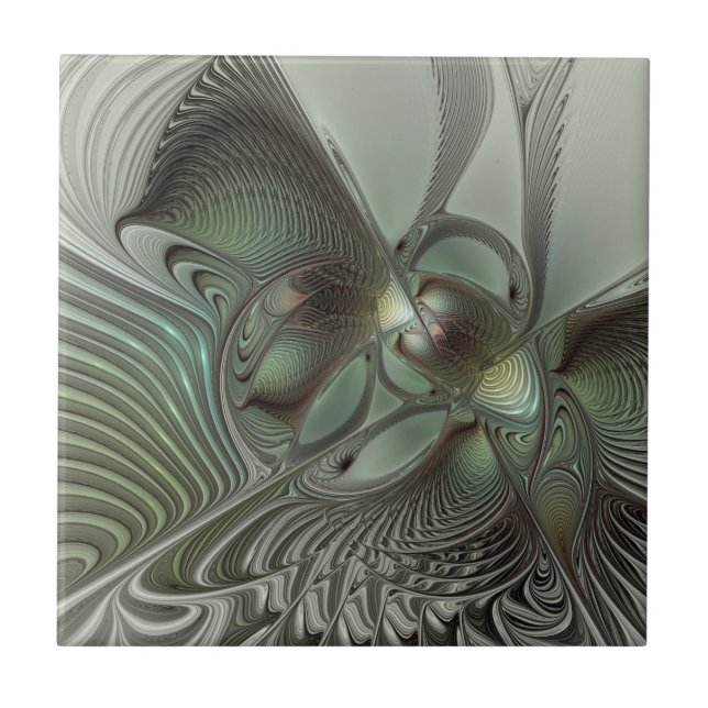 Carreau Abstrait Olive Sage Green Grey Fractal Art Imagina (Devant)