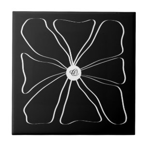 Carreau Abstrait personnalisé Fleur moderne blanc noir