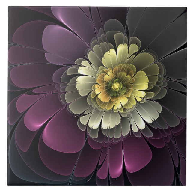 Carreau Abstrait Purpur moderne Khaki Gris Fleur fractale  (Devant)