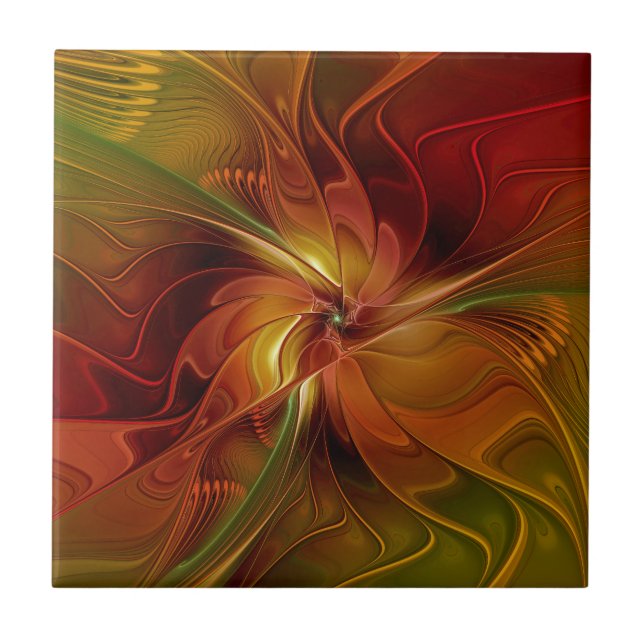 Carreau Abstrait Rouge Orange Brown Vert Fractal Art Flowe (Devant)