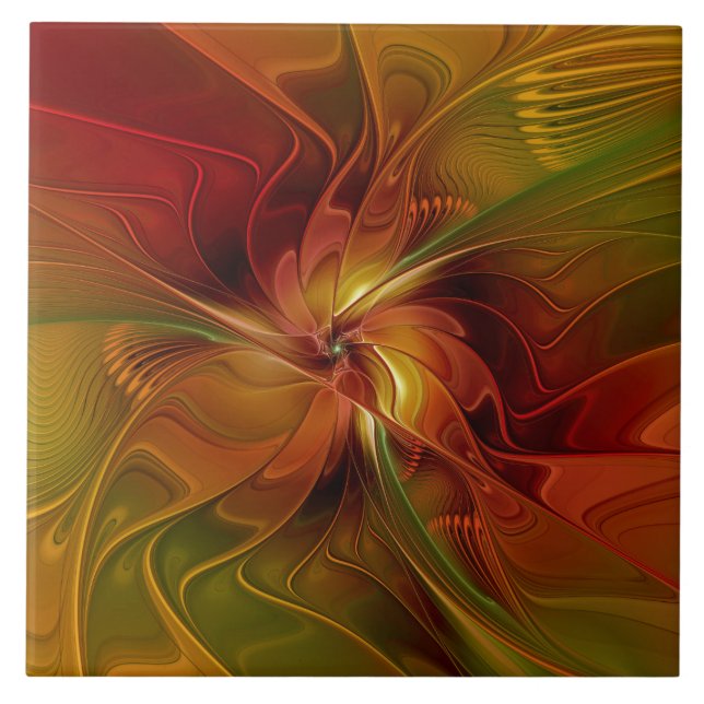 Carreau Abstrait Rouge Orange Brown Vert Fractal Art Flowe (Devant)