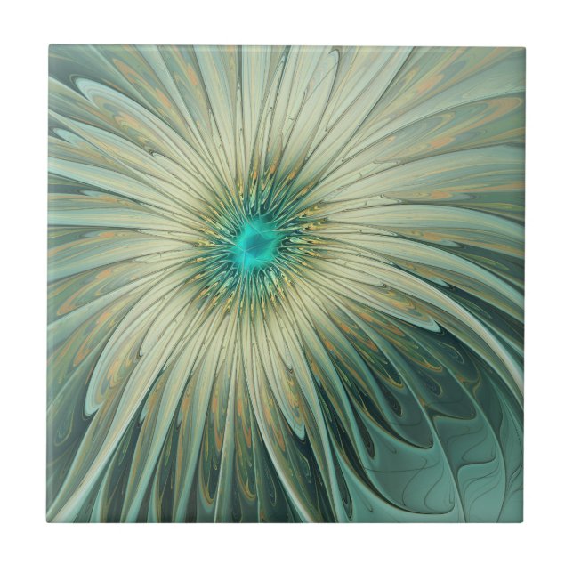 Carreau Abstrait Sage Green Imaginaire Fleur Fractal Art (Devant)