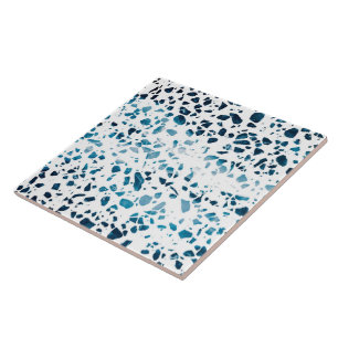Carreau Abstrait Terrazzo Mosaic Marine et Motif bleu clai