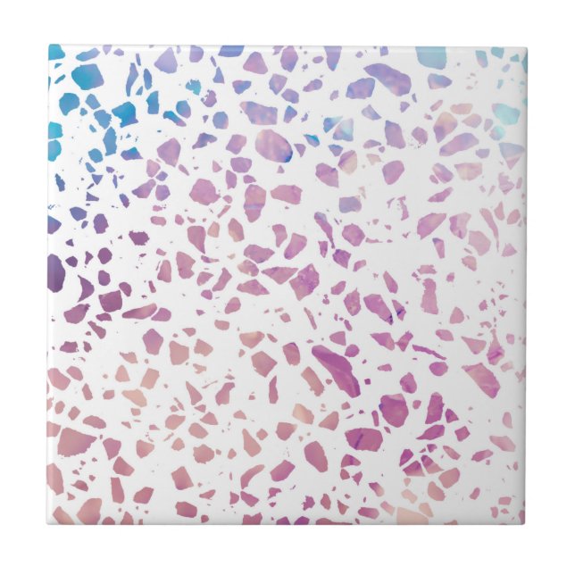 Carreau Abstrait Terrazzo Mosaic rose et Motif bleu (Devant)