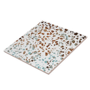 Carreau Abstrait Terrazzo Mosaic rouille Brown & Motif ble