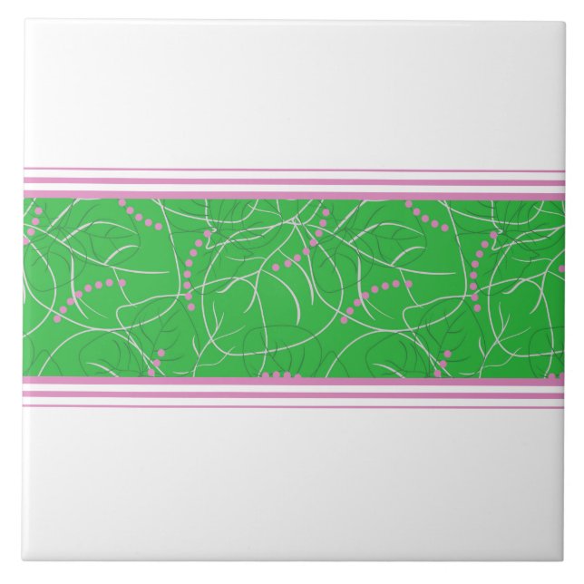 Carreau Abstrait vert rose floral version 2 bordure (Devant)