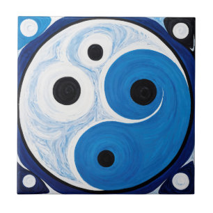 Carreau Abstrait Yin Yang : Moderniste Bleu & Blanc