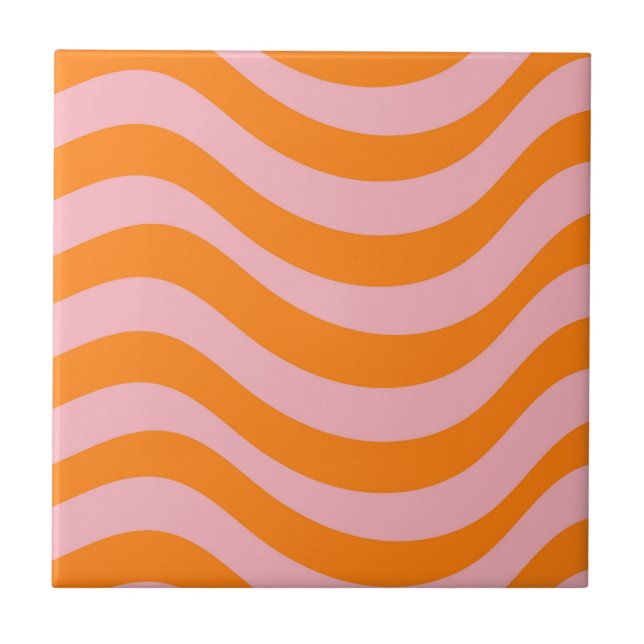 Carreau Abstraite Grille Vave Orange Rose Retro Bold Moder (Devant)