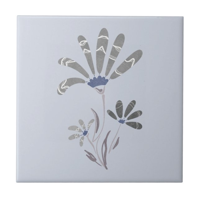 Carreau Abstraites Fleurs psychédéliques en niveaux de gri (Devant)