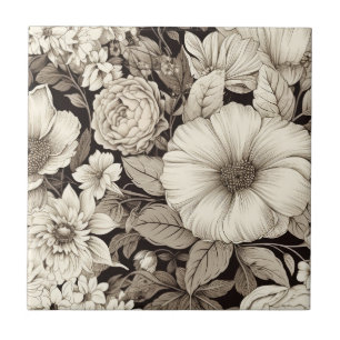 Carreau Academia sombre florale sépia botanique