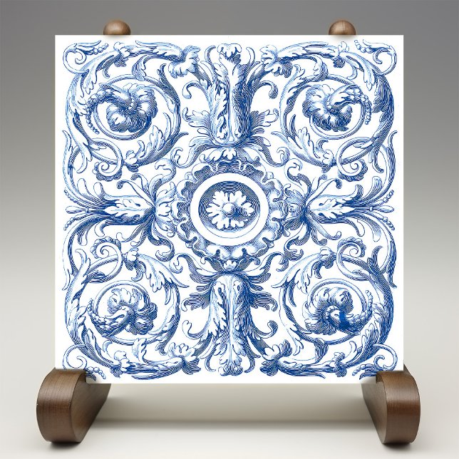 Carreau Acanthus baroque bleu et blanc (Créateur téléchargé)