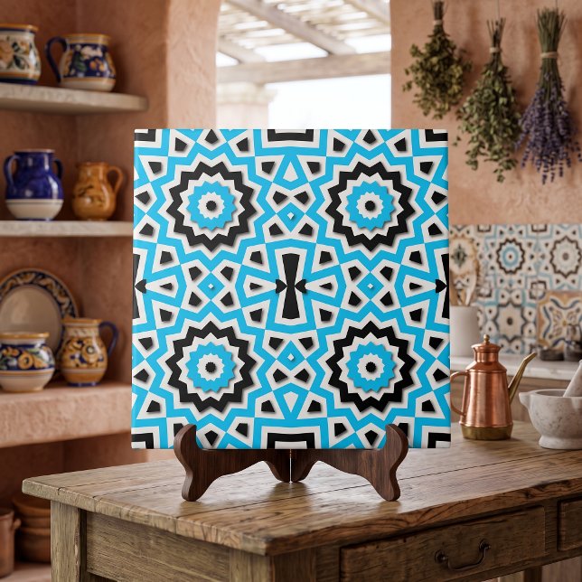 Carreau Accent Mosaïque Aztèque Géométrique Noir Sarcelle (Créateur téléchargé)